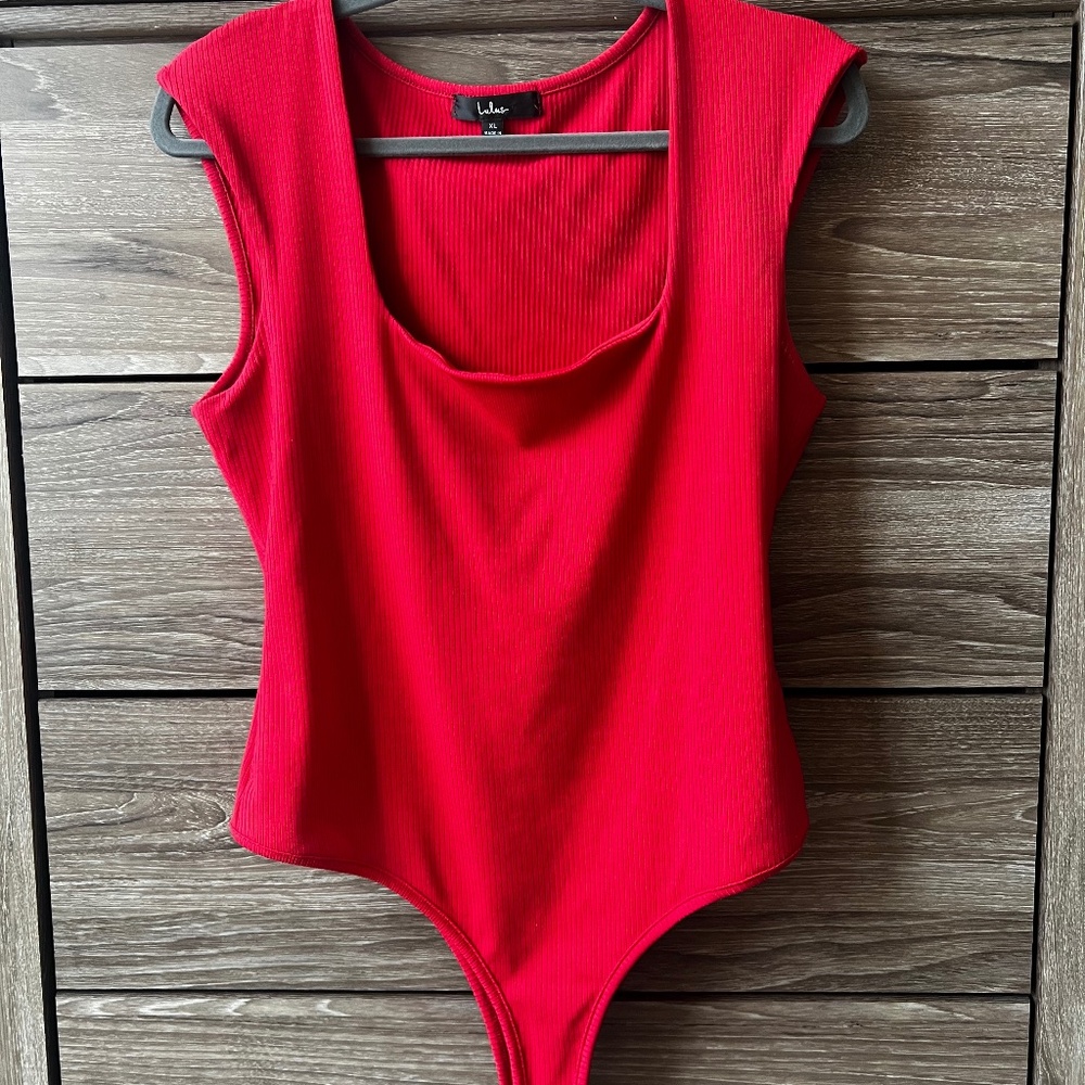 Lulus Red Rib Tank Bodysuit - XL
